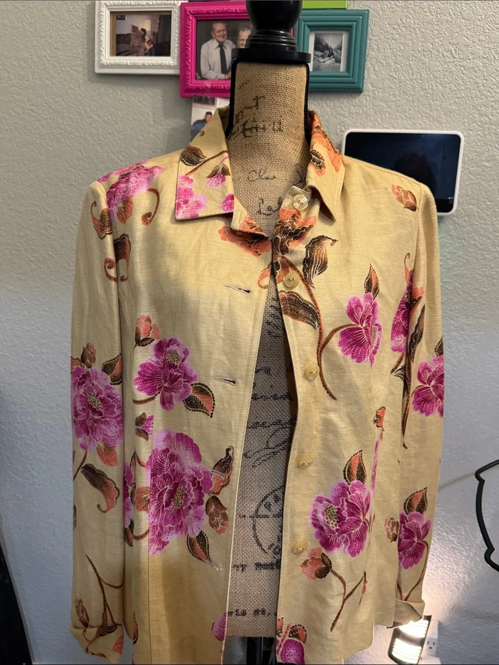 Y2K Liz Claiborne Emma James size 16 summer Jacket cottagecore creme pink - Picture 9 of 11